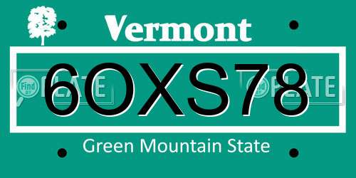 6OXS78 Vermont License Plate