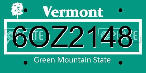 6OZ2148 Vermont License Plate