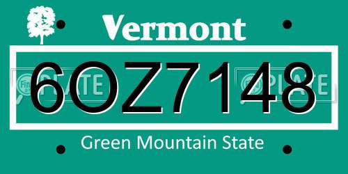 6OZ7148 Vermont License Plate