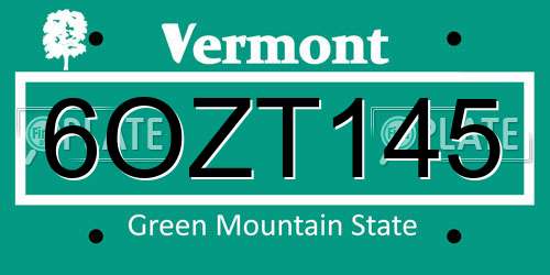 6OZT145 Vermont License Plate