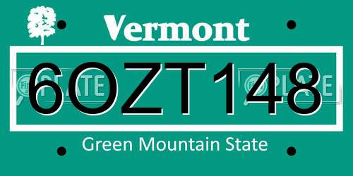 6OZT148 Vermont License Plate