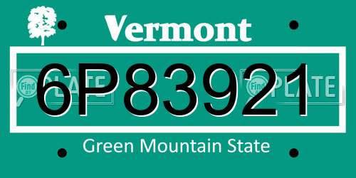 6P83921 Vermont License Plate