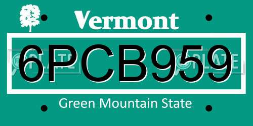 6PCB959 Vermont License Plate