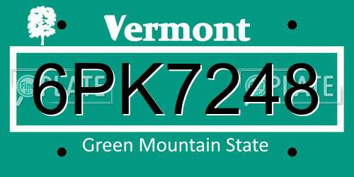 6PK7248 Vermont License Plate