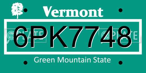 6PK7748 Vermont License Plate