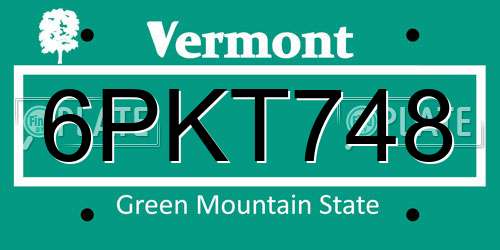 6PKT748 Vermont License Plate
