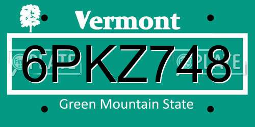 6PKZ748 Vermont License Plate