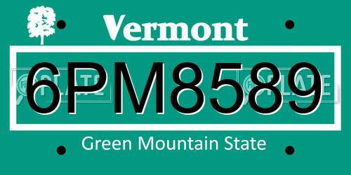 6PM8589 Vermont License Plate
