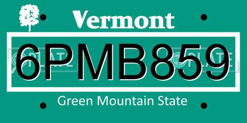 6PMB859 Vermont License Plate