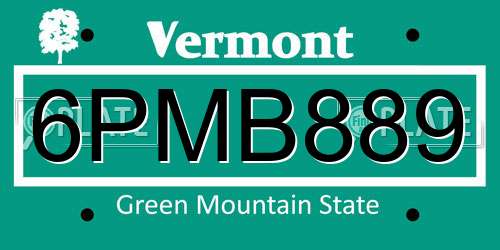 6PMB889 Vermont License Plate