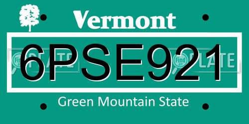 6PSE921 Vermont License Plate