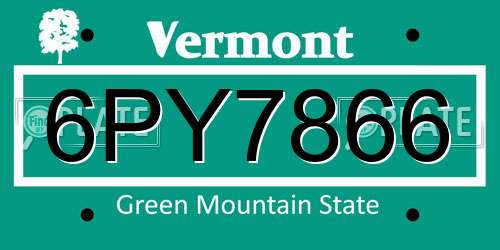 6PY7866 Vermont License Plate