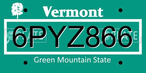 6PYZ866 Vermont License Plate