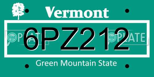 6PZ212 Vermont License Plate
