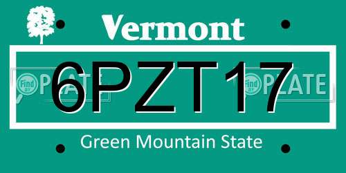 6PZT17 Vermont License Plate