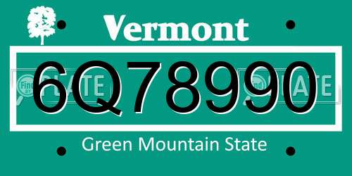 6Q78990 Vermont License Plate