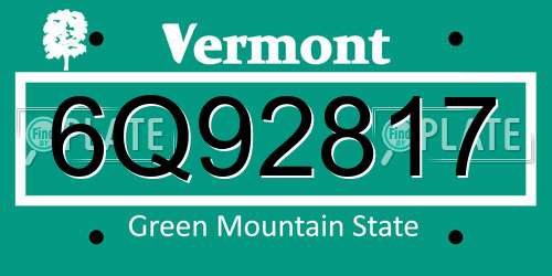 6Q92817 Vermont License Plate