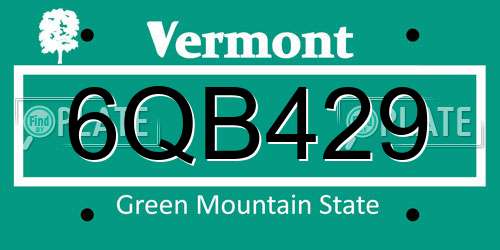 6QB429 Vermont License Plate