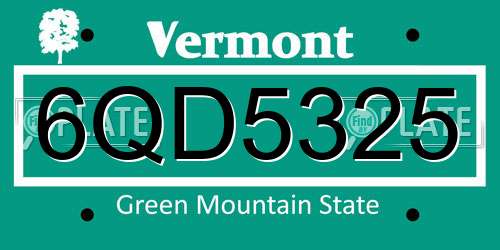 6QD5325 Vermont License Plate