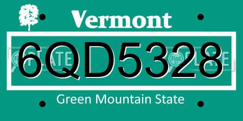 6QD5328 Vermont License Plate