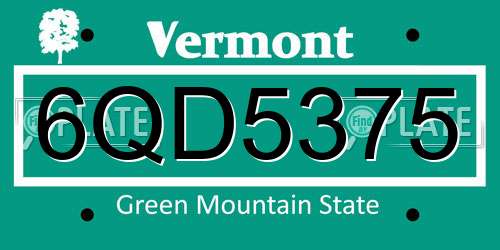 6QD5375 Vermont License Plate