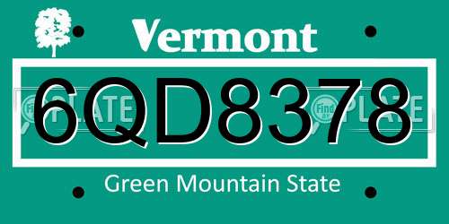 6QD8378 Vermont License Plate