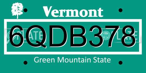 6QDB378 Vermont License Plate