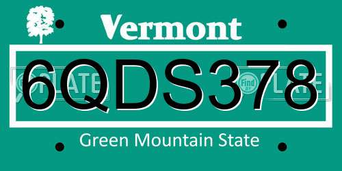 6QDS378 Vermont License Plate