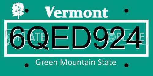 6QED924 Vermont License Plate