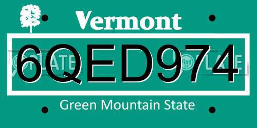 6QED974 Vermont License Plate