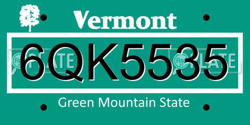 6QK5535 Vermont License Plate