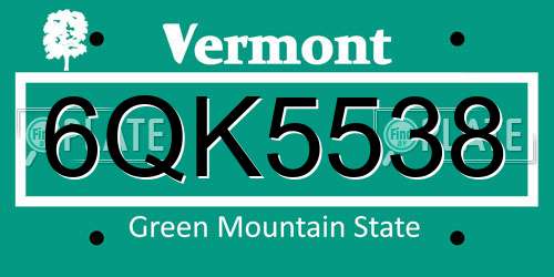 6QK5538 Vermont License Plate