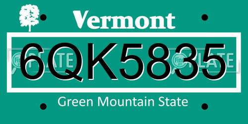 6QK5835 Vermont License Plate
