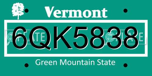 6QK5838 Vermont License Plate
