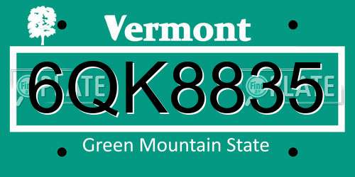 6QK8835 Vermont License Plate