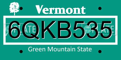 6QKB535 Vermont License Plate