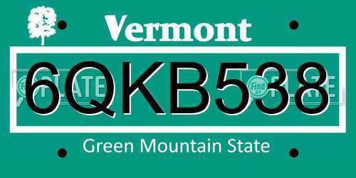 6QKB538 Vermont License Plate