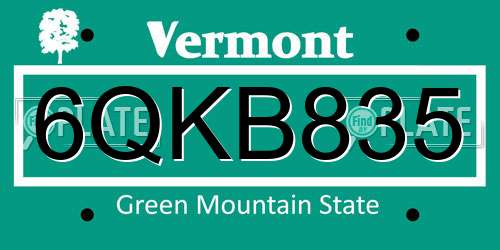 6QKB835 Vermont License Plate