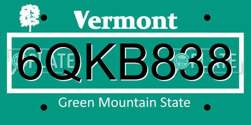 6QKB838 Vermont License Plate