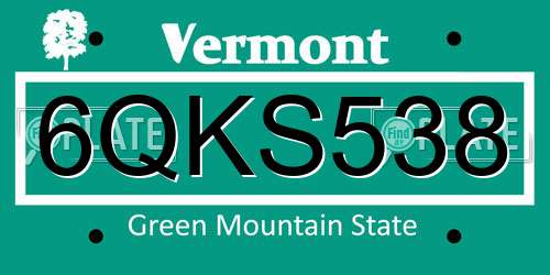 6QKS538 Vermont License Plate