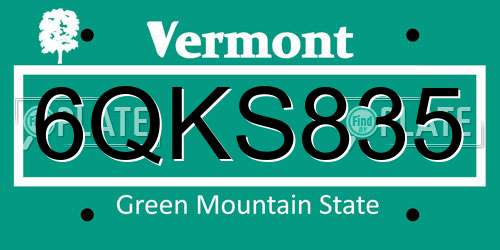 6QKS835 Vermont License Plate