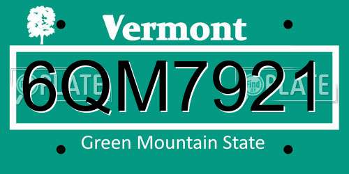 6QM7921 Vermont License Plate