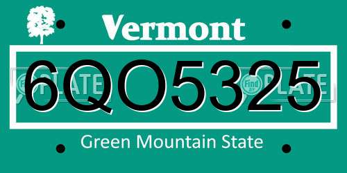 6QO5325 Vermont License Plate