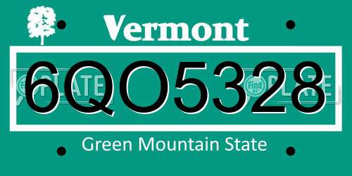 6QO5328 Vermont License Plate