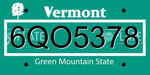 6QO5378 Vermont License Plate