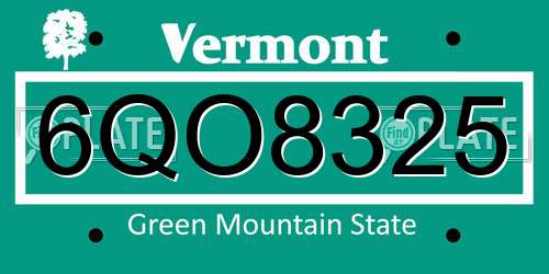 6QO8325 Vermont License Plate