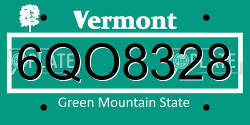 6QO8328 Vermont License Plate