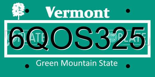 6QOS325 Vermont License Plate