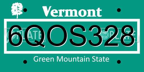 6QOS328 Vermont License Plate
