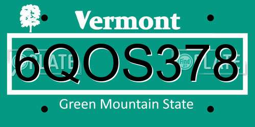 6QOS378 Vermont License Plate